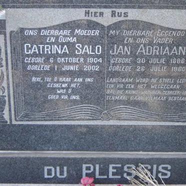 PLESSIS Jan Adriaan, du 1886-1960 &amp; Catrina Salo 1904-2002