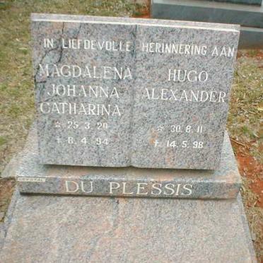 PLESSIS Hugo Alexander, du 1911-1998 &amp; Magdalena Johanna Catharina 1920-1994