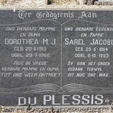 PLESSIS Sarel Jacobus, du 1914-1953 &amp; Dorothea M.J. 1915-1968