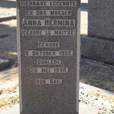 PLESSIS Anna Hermina, du nee LE MAITRE 1902-1950