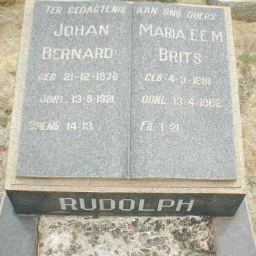 RUDOLPH Johan Bernard 1876-1921 &amp; BRITS Maria E.E.M. 1881-1962