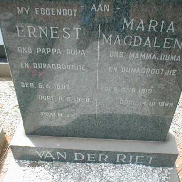 RIET Ernest, van der 1903-1980 &amp; Maria Magdalena 1919-1999