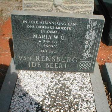 RENSBURG Maria W.C., van  nee DE BEER 1892-1977