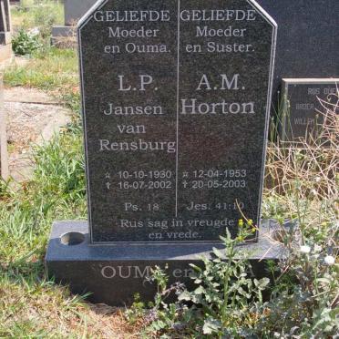 RENSBURG L.P., Jansen van 1930-2002 :: HORTON A.M. 1953-2003