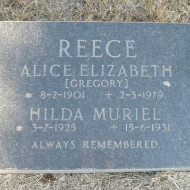 REECE Alice Elizabeth nee GREGORY 1901-1979 :: REECE Hilda Muriel 1925-1931