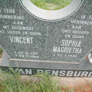 RENSBURG Vincent, van 1919-1994 &amp; Sophia Magrietha 1938-