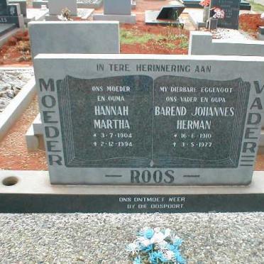 ROOS Barend Johannes Herman 1910-1977 &amp; Hannah Martha 1904-1994