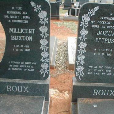 ROUX Jozua Petrus 1905-1980 &amp; Millicent BUXTON 1915-2002