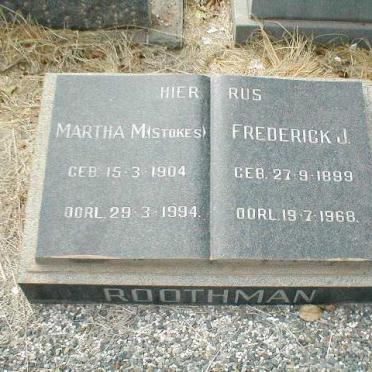 ROOTHMAN Frederick J. 1899-1968 &amp; Martha M. STOKES 1904-1994