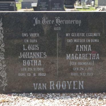 ROOYEN Louis Johannes Botha, van 1900-1982 &amp; Anna Magaretha ODENDAAL 1911-1973