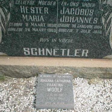 SCHNETLER Jacobus Johannes 1884-1950 &amp; Hester Maria 1890-1963 :: WOOLF Johanna Catharina Francina 1916-1993