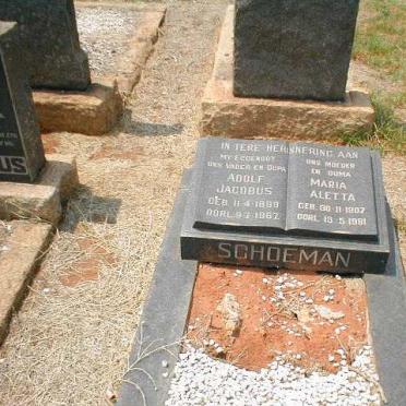 SCHOEMAN Adolf Jacobus 1889-1967 &amp; Maria Aletta 1907-1981