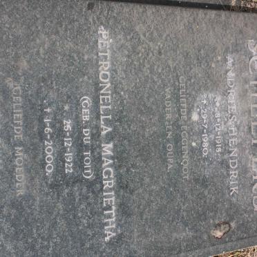 SCHEEPERS Andries Hendrik 1918-1980 &amp; Petronella Magrietha DU TOIT 1922-2000