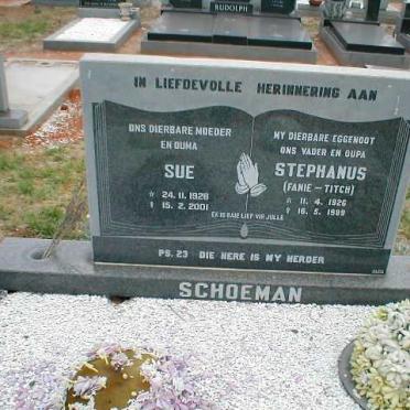SCHOEMAN Stephanus 1926-1989 &amp; Sue 1928-2001