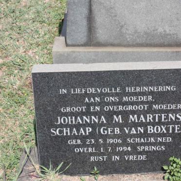 SCHAAP Johanna M. Martens nee BOXTEL 1906-1994