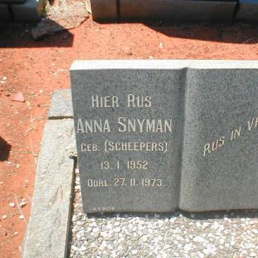 SNYMAN Anna nee SCHEEPERS 1952-1973