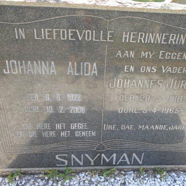 SNYMAN Johannes Jurie 1918-1965 &amp; Johanna Alida 1922-2008
