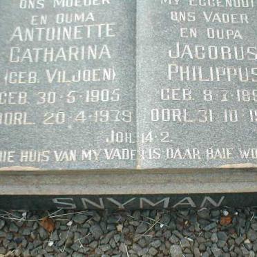 SNYMAN Jacobus Philippus 1895-1965 &amp; Antoinette Catharina VILJOEN 1905-1979