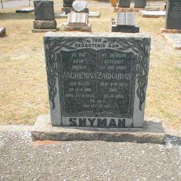 SNYMAN Zacharias 1874-1955 &amp; Andriesina KOTZE 1881-1973