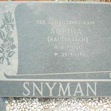 SNYMAN Sophia nee RAUTENBACH 1920-1978
