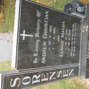SORENSEN Andrew Christian 1926-1994 &amp; Eunice Magda 1930-2012
