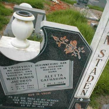 STADEN Marthinus Jacobus, van 1943-1995 &amp; Aletta Catharina 1947-