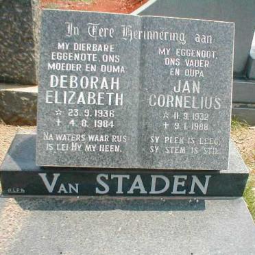 STADEN Jan Cornelius, van 1932-1988 &amp; Deborah Elizabeth 1936-1984