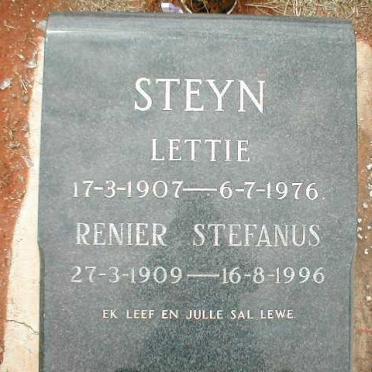 STEYN Renier Stefanus 1909-1996 &amp; Lettie 1907-1976
