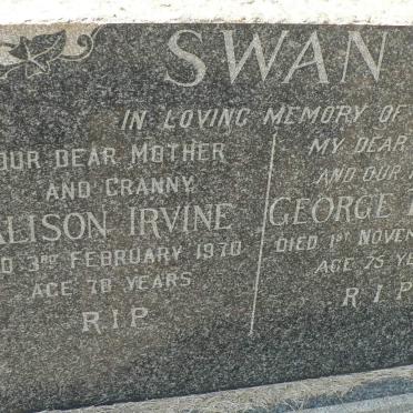 SWAN George Thomas -1966 &amp; Alison IRVINE -1970