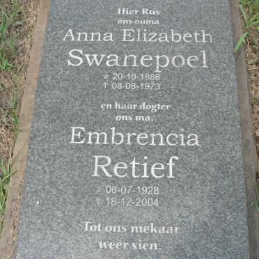SWANEPOEL Anna Elizabeth 1888-1973 :: RETIEF Embrancia 1928-2004