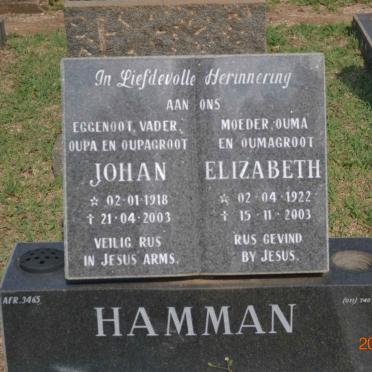 HAMMAN Johan 1918-2003 &amp; Elizabeth 1922-2003
