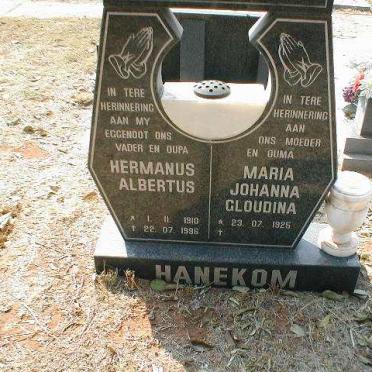 HANEKOM Hermanus Albertus 1910-1996 &amp; Maria Johanna Gloudina 1925-