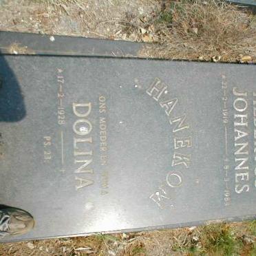 HANEKOM Jacobus Albertus Johannes 1919-1984 &amp; Dolina 1928-
