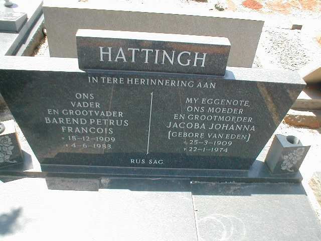 HATTINGH Barend Petrus Francois 1909-1983 &amp; Jacoba Johanna VAN EDEN 1909-1974