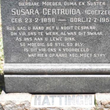 HATTINGH Susara Gertruida nee COETZEE 1898-1957