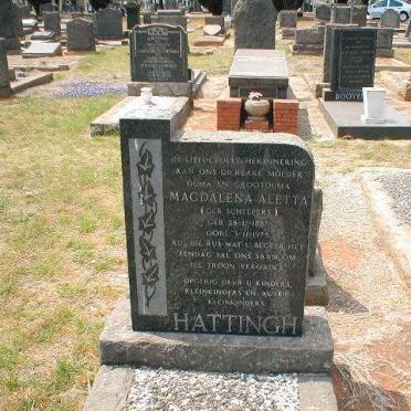 HATTINGH Magdalena Aletta nee SCHEEPERS 1887-1975