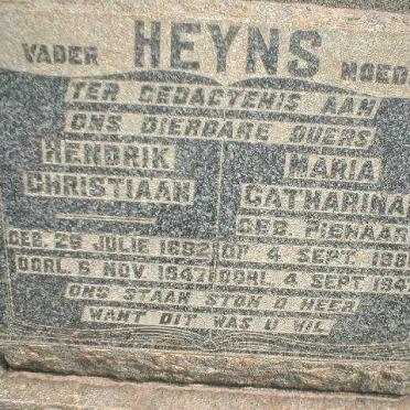HEYNS Hendrik Christiaan 1882-1947 &amp; Maria Catharina PIENAAR 1896-1947