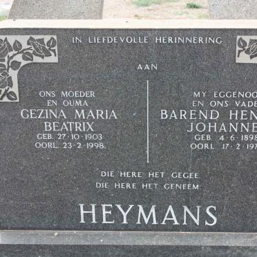 HEYMANS Barend Hendrik Johannes 1898-1972 &amp; Gezina Maria Beatrix 1903-1998