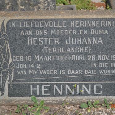 HENNING Hester Johanna nee TERBLANCHE 1889-1967