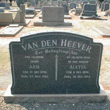 HEEVER Arie, van den 1896-1960 &amp; Aletta 1896-1954