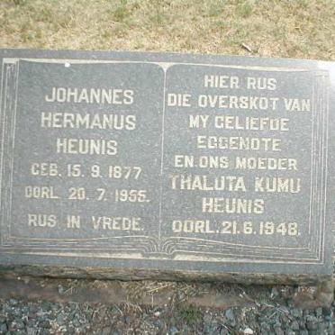 HEUNIS Johannes Hermanus 1877-1955 &amp; Thaluta Kumu  -1948