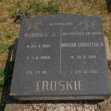 TROSKIE C.J. 1921-1969 &amp; Maria Dorothea 1919-1981