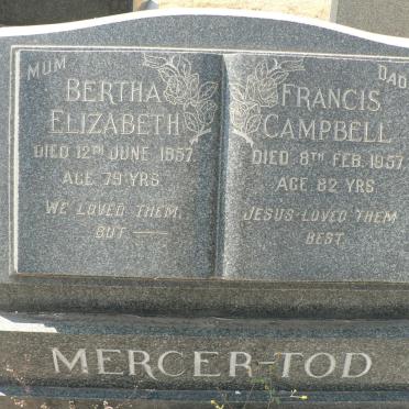 TOD Francis Campbell, MERCER- -1957 &amp; Bertha Elizabeth -1957