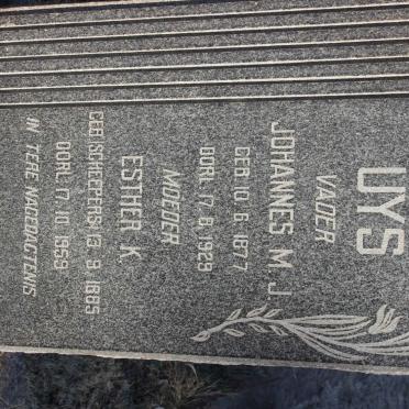 UYS Johannes M.J. 1877-1929 &amp; Esther K. SCHEEPERS 1885-1959
