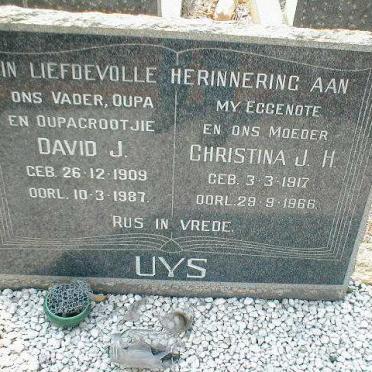 UYS David J. 1909-1987 &amp; Christina J.H. 1917-1966