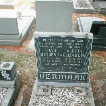VERMAAK Jan Bethesda 1924-1985 &amp; Aletta Elizabeth 1929-1989