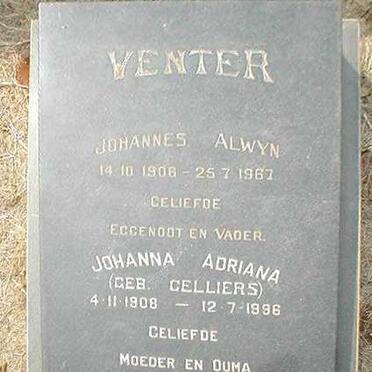 VENTER Johannes Alwyn 1908-1967 &amp; Johanna Adriana CELLIERS 1908-1996