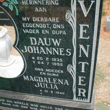 VENTER Dauw Johannes 1935-1995 &amp; Magdalena Julia 1940-