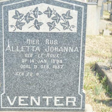 VENTER Alletta Johanna nee LE ROUX 1889-1957