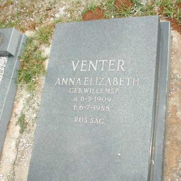 VENTER Anna Elizabeth nee WILLEMSE 1909-1988